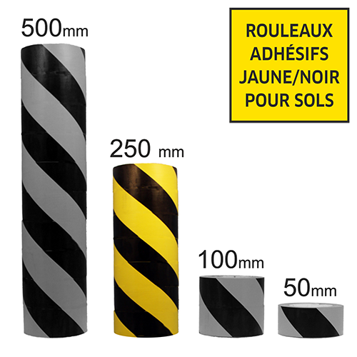 Rouleaux hachurés - jaune/noir - 250 mm x 33 ml