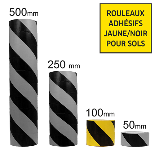 Rouleaux hachurés - jaune/noir - 100 mm x 33 ml