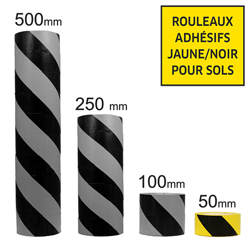 Rouleaux hachurés - jaune/noir - 50 mm x 33 ml