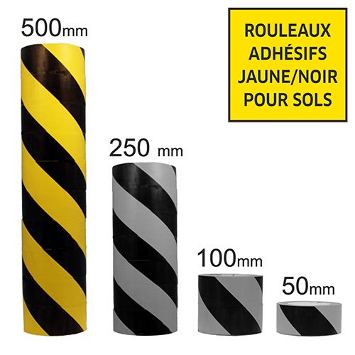 Rouleaux hachurés - jaune/noir - 500 mm x 33 ml